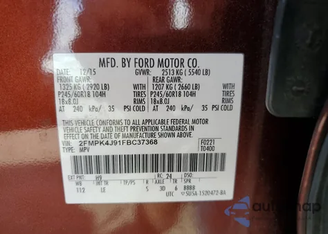 2015 Ford Edge Sel from USA, damaged, VIN 2FMPK4J91FBC37368